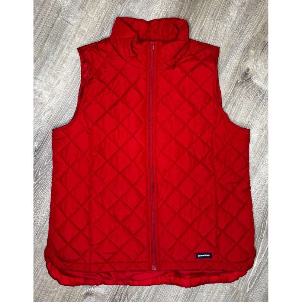 Lands' End Women's Quilted Vest‎ Red Sleeveless Puffer Full-Zip Jacket Large